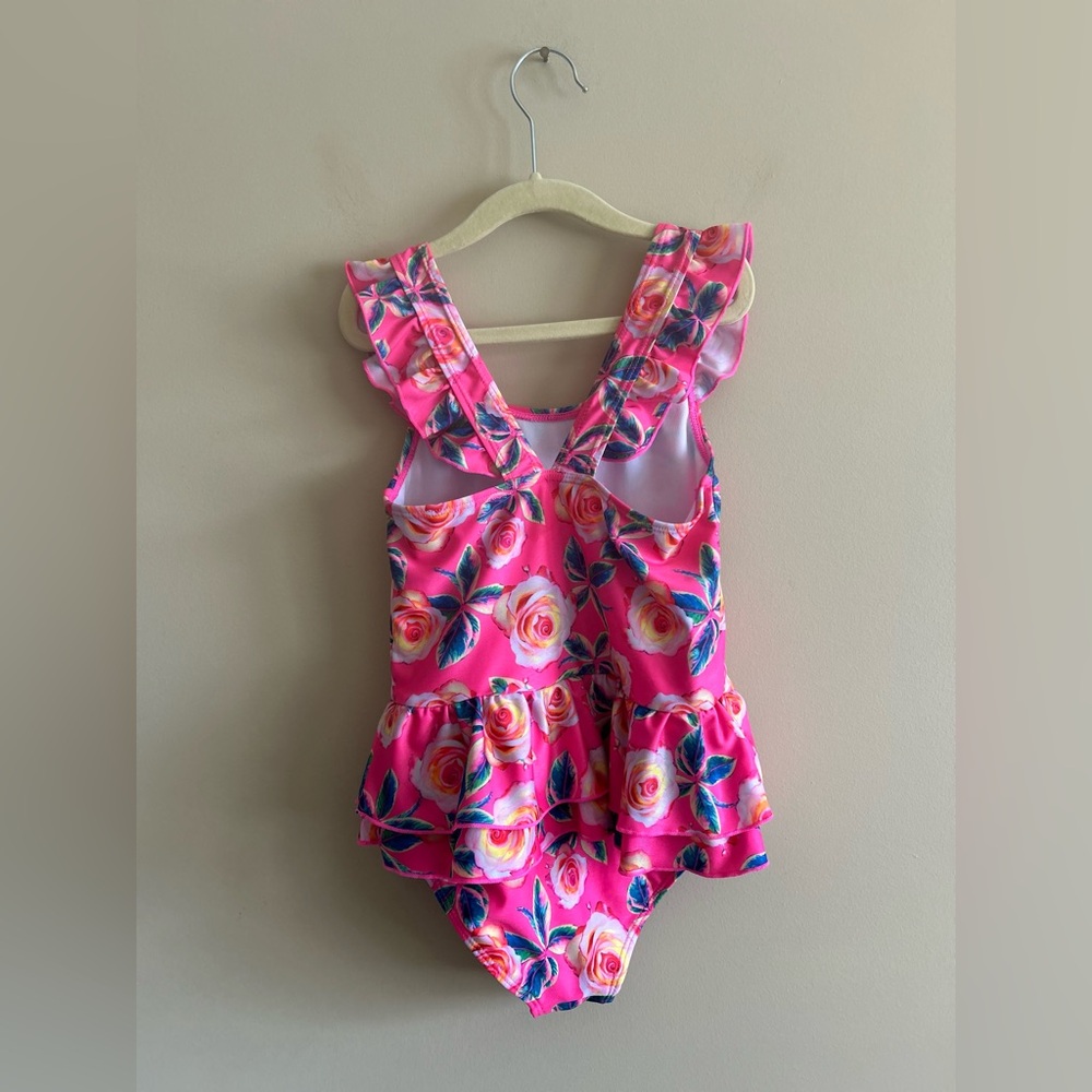 Betsey Johnson | KIDS Floral Pink Ruffle Swimsuit, Size 7/8 - Picture 8 of 8